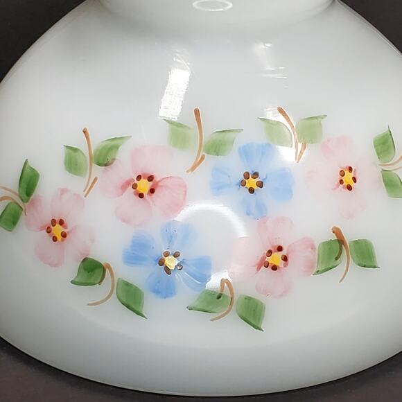 GWTW Hand Painted Floral Hurricane Lamp Shade Milk Glass Porcelain Vtg Cottage - Picture 2 of 11